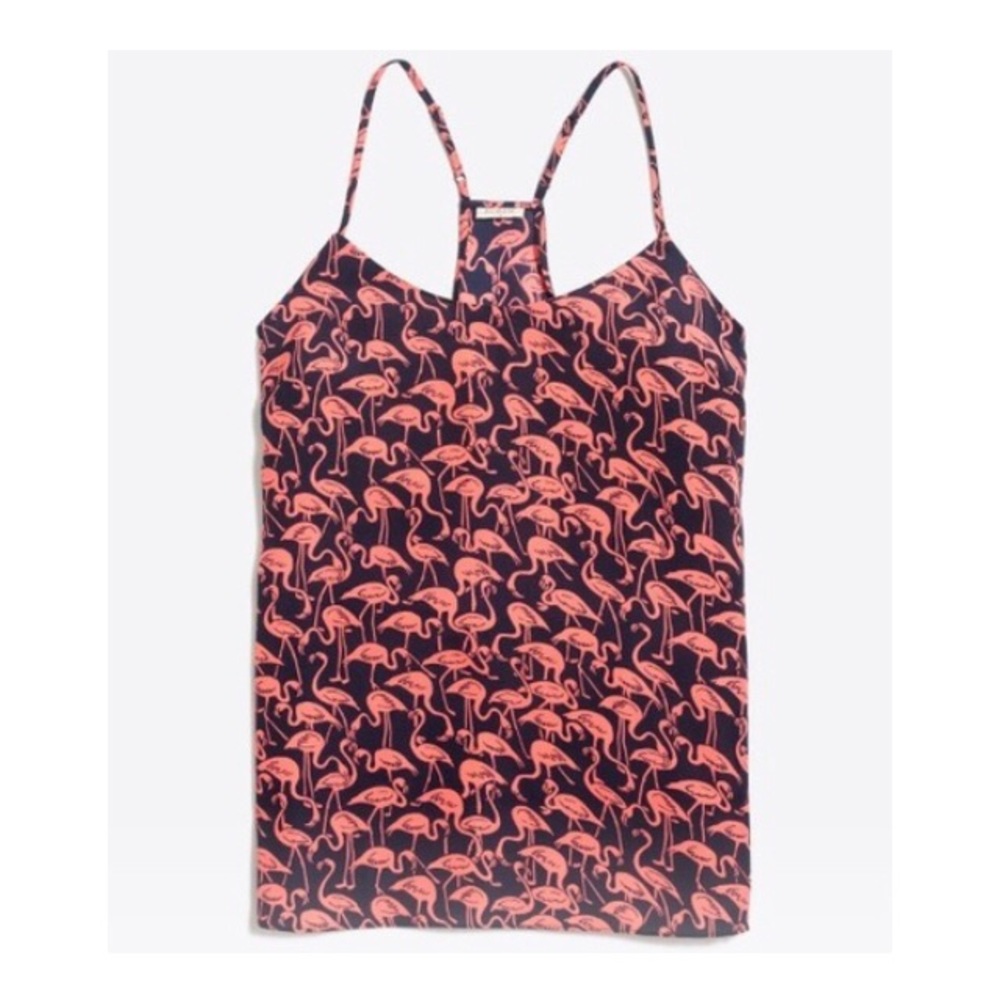 (Sz 2)  J Crew Navy Racerback Tank Flamingo Print